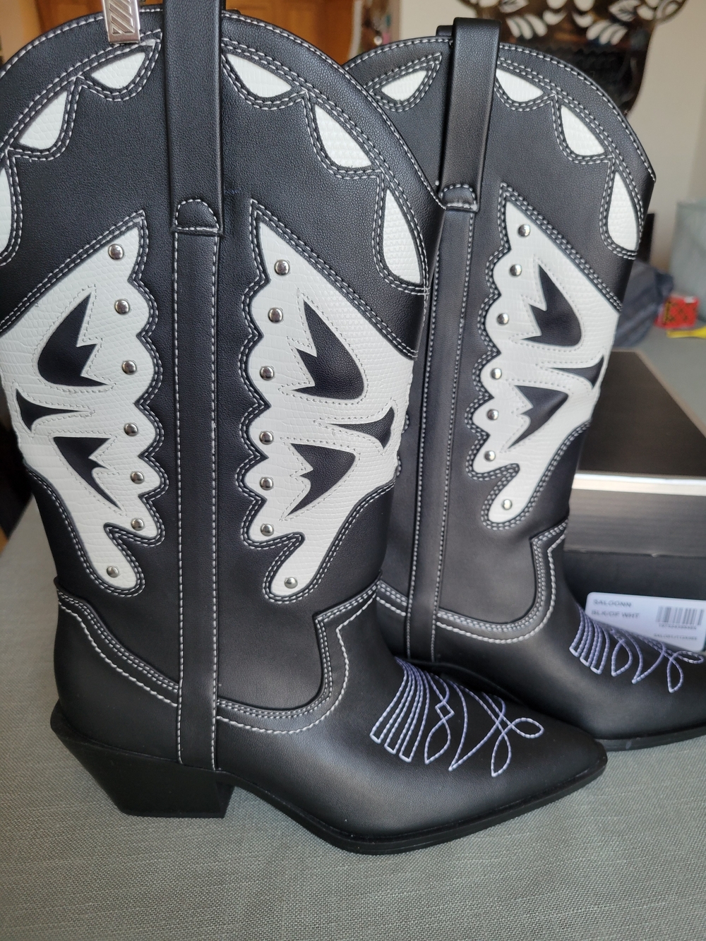Madden Girl Black and White Western Heeled Boots